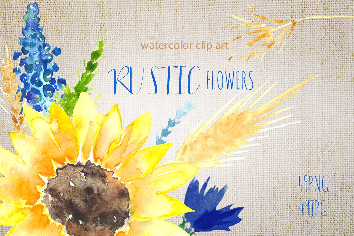 Sunflowers rustic watercolor c