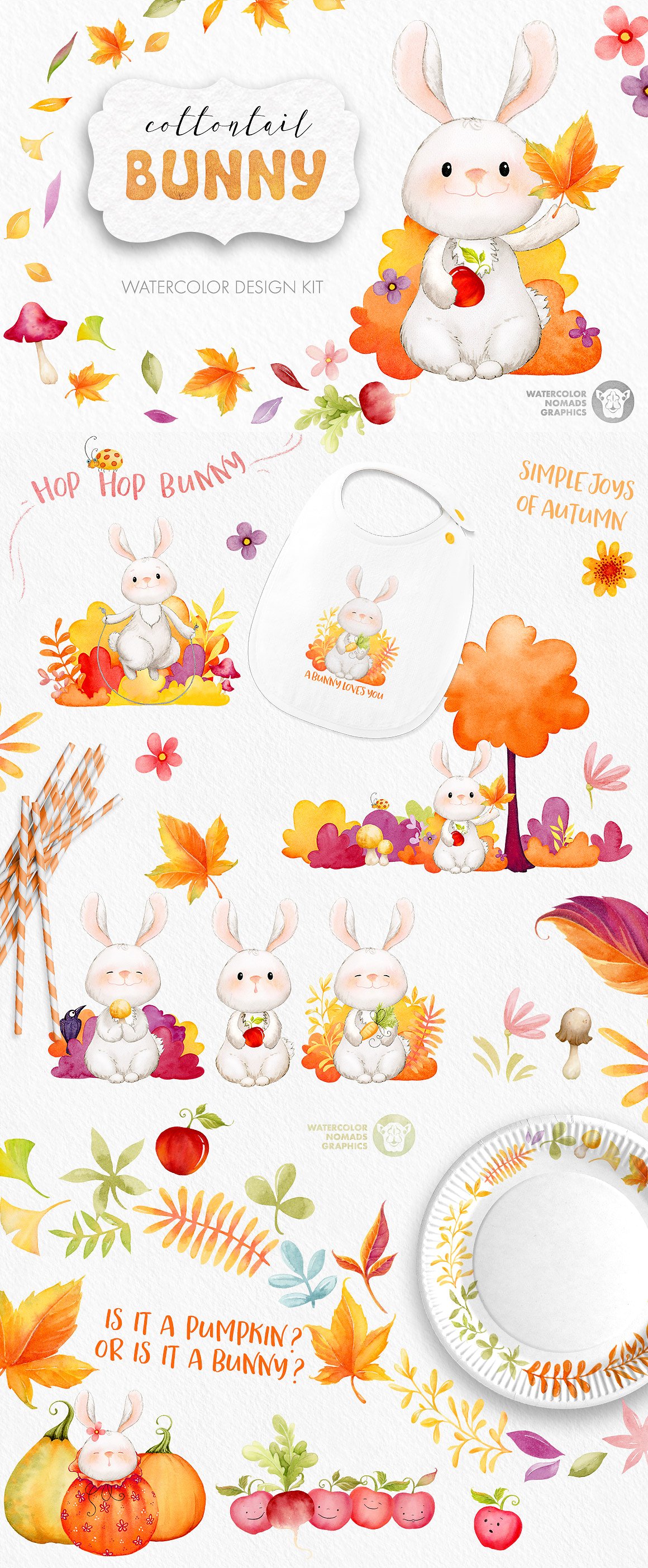 Cottontail Bunny Autumn Waterc