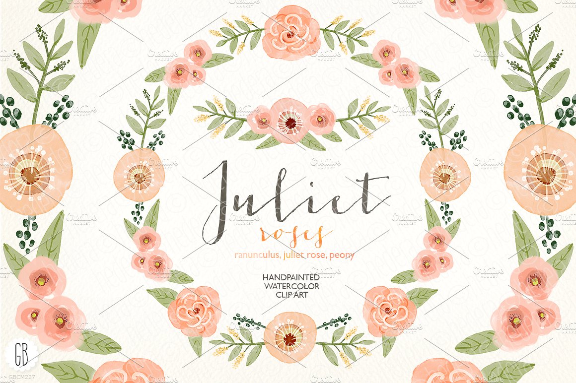 Watercolor coral olive floral