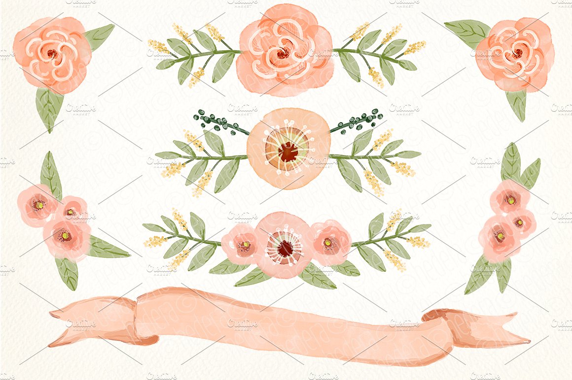 Watercolor coral olive floral