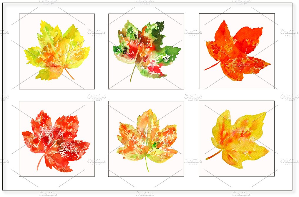 Watercolor Colorful Leaves Cli