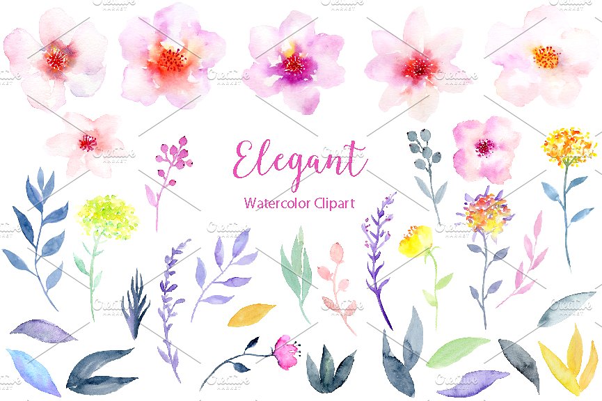 Watercolor Flower Clipart Eleg