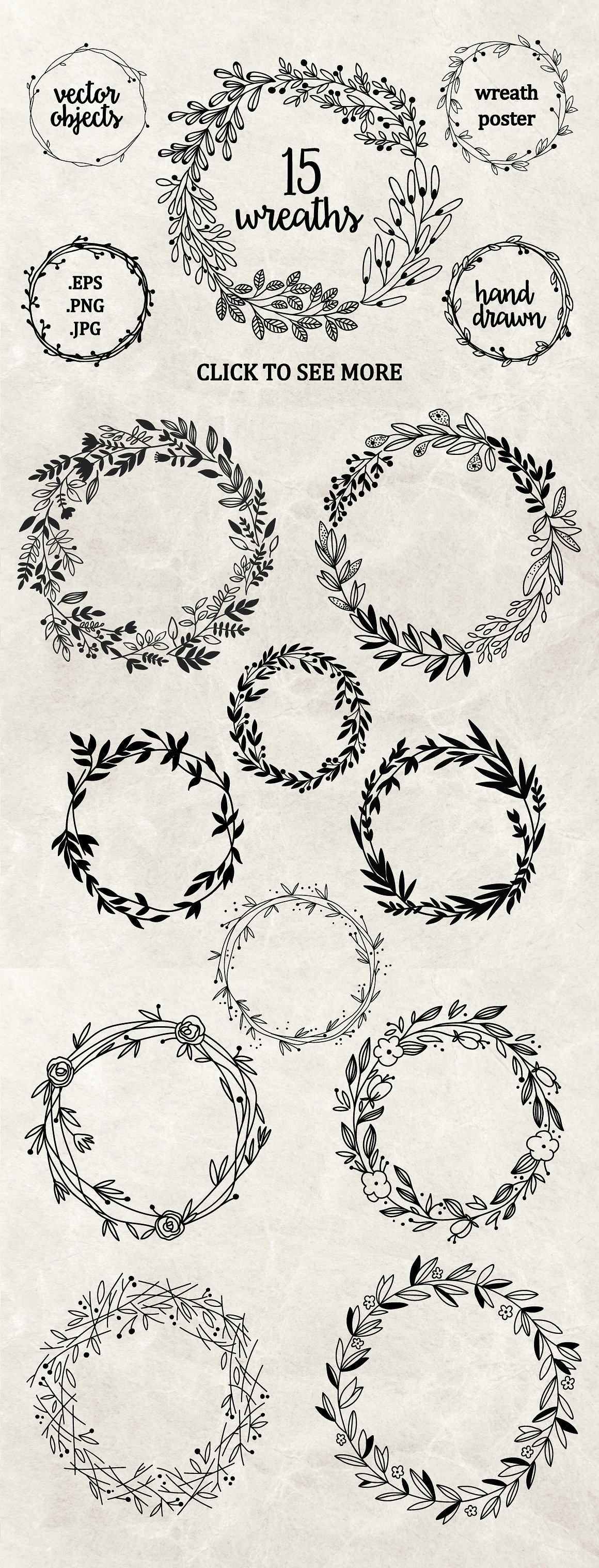 Hand drawn floral wreaths