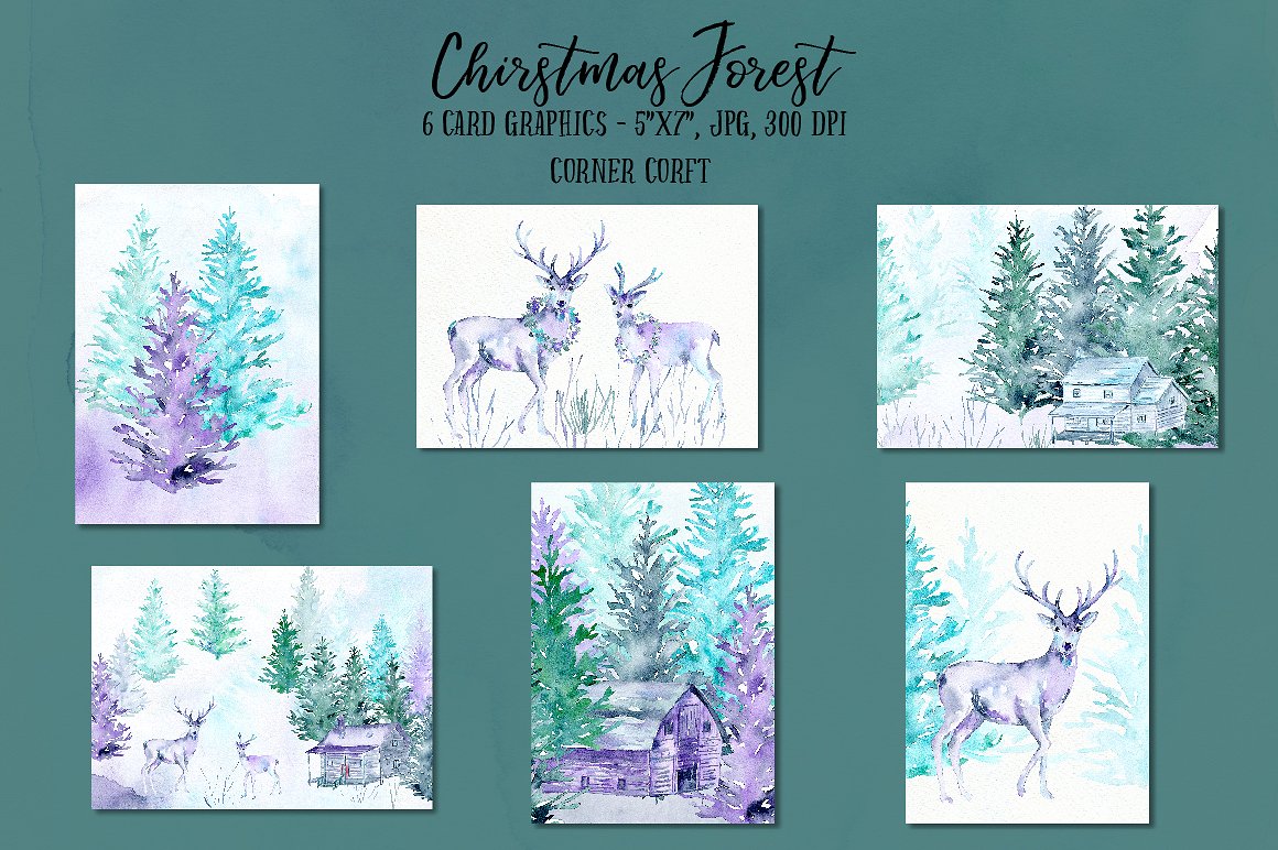 Watercolor Christmas Forest