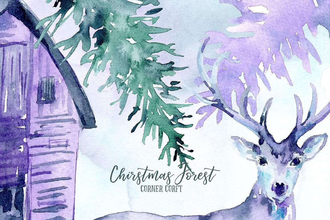 Watercolor Christmas Forest