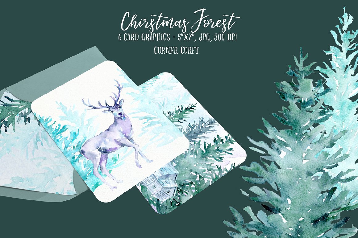 Watercolor Christmas Forest