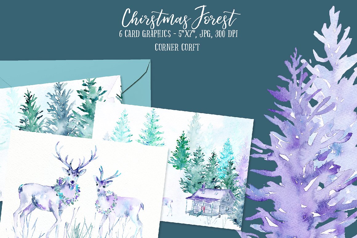 Watercolor Christmas Forest