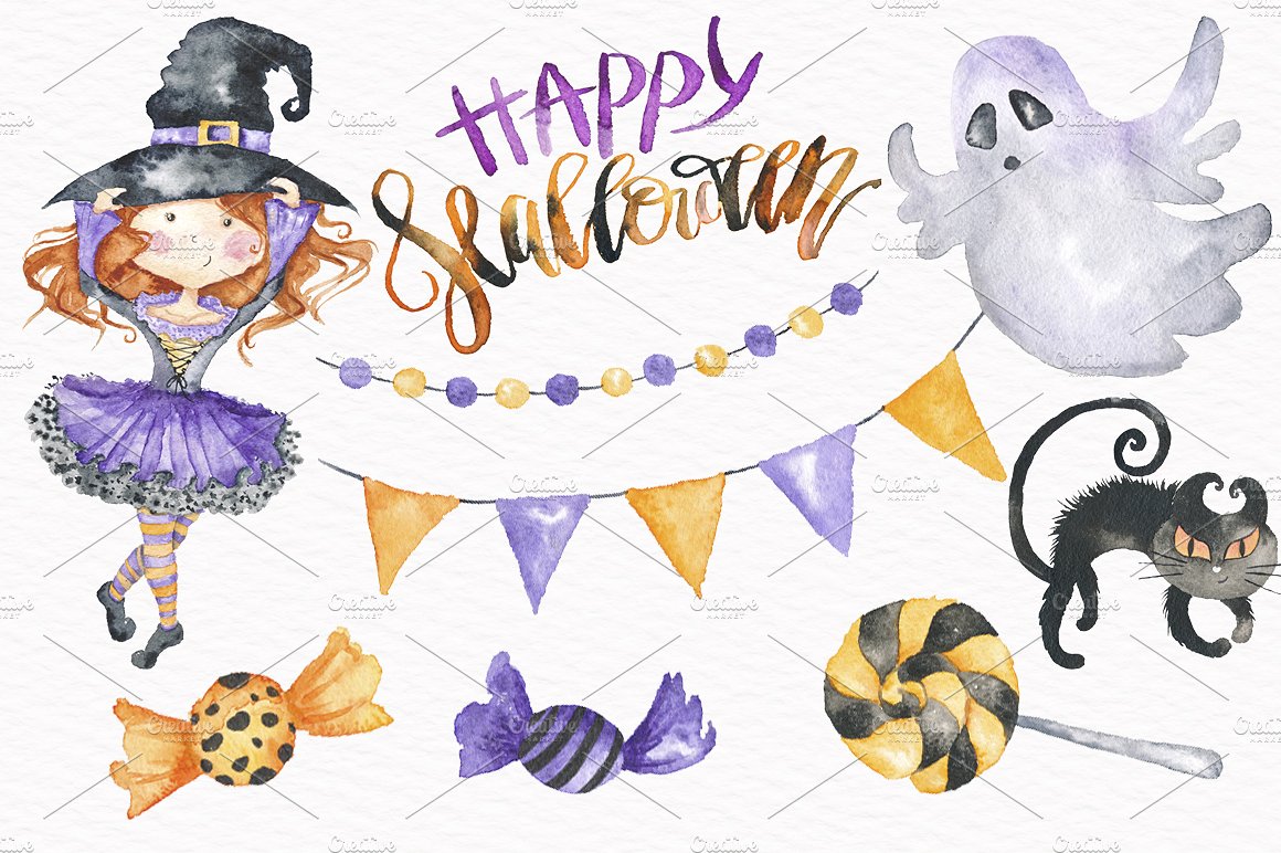 Halloween Party Watercolor Cli