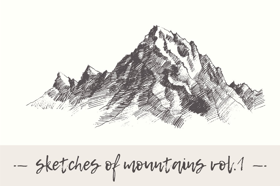 Set of sketches of mountains,