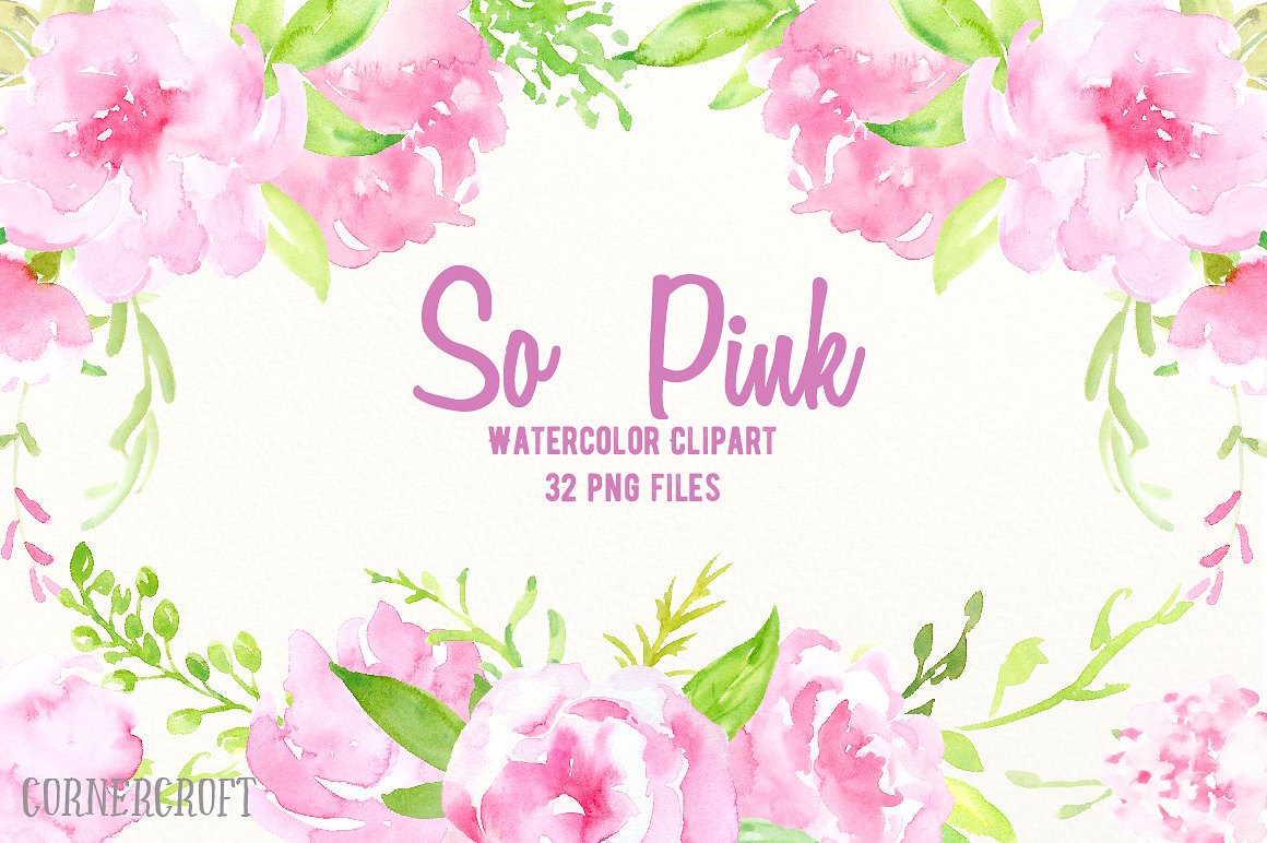 Watercolor Clipart So Pink Flo