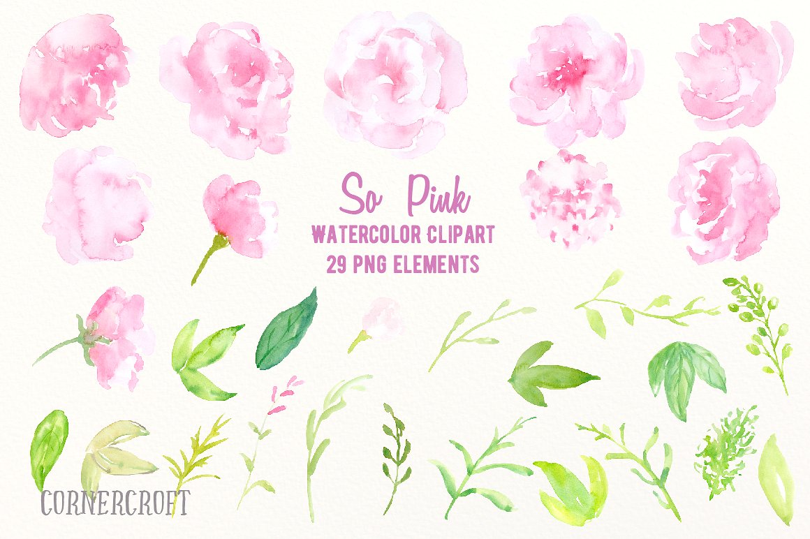 Watercolor Clipart So Pink Flo