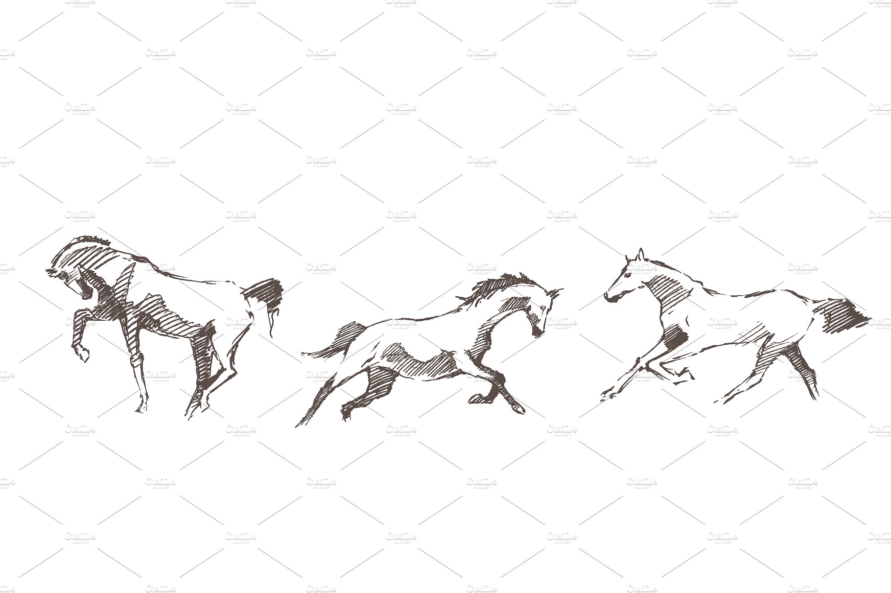 Set of hand drawn horses