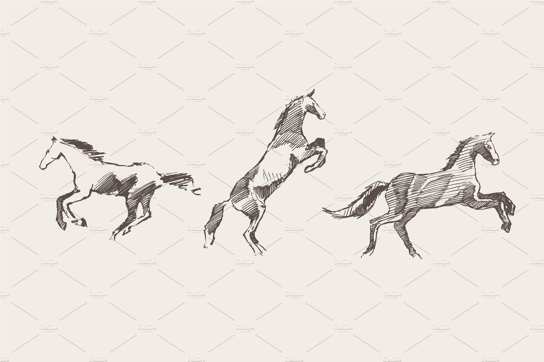 Set of hand drawn horses