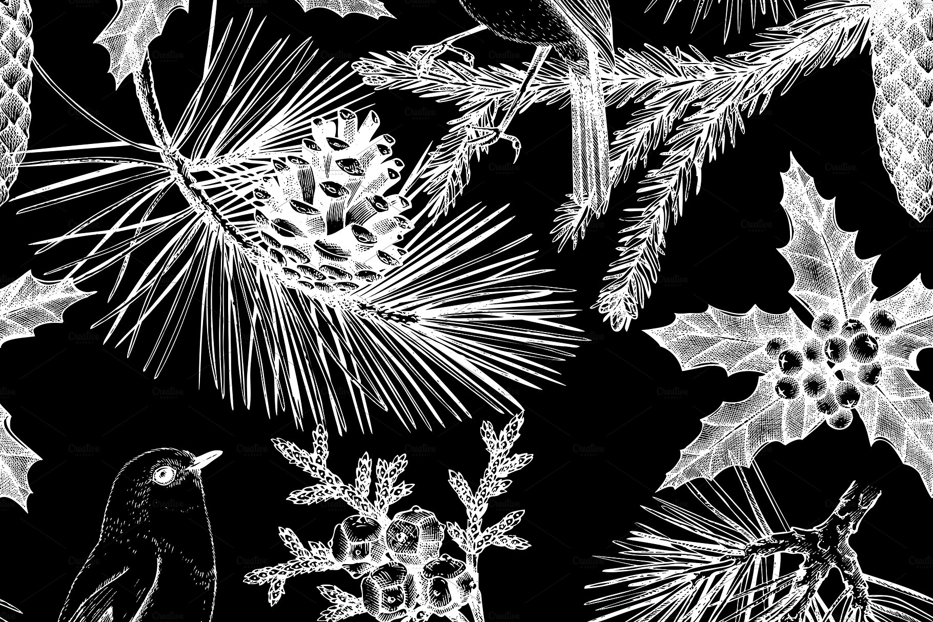 Conifers Trees Set in Black