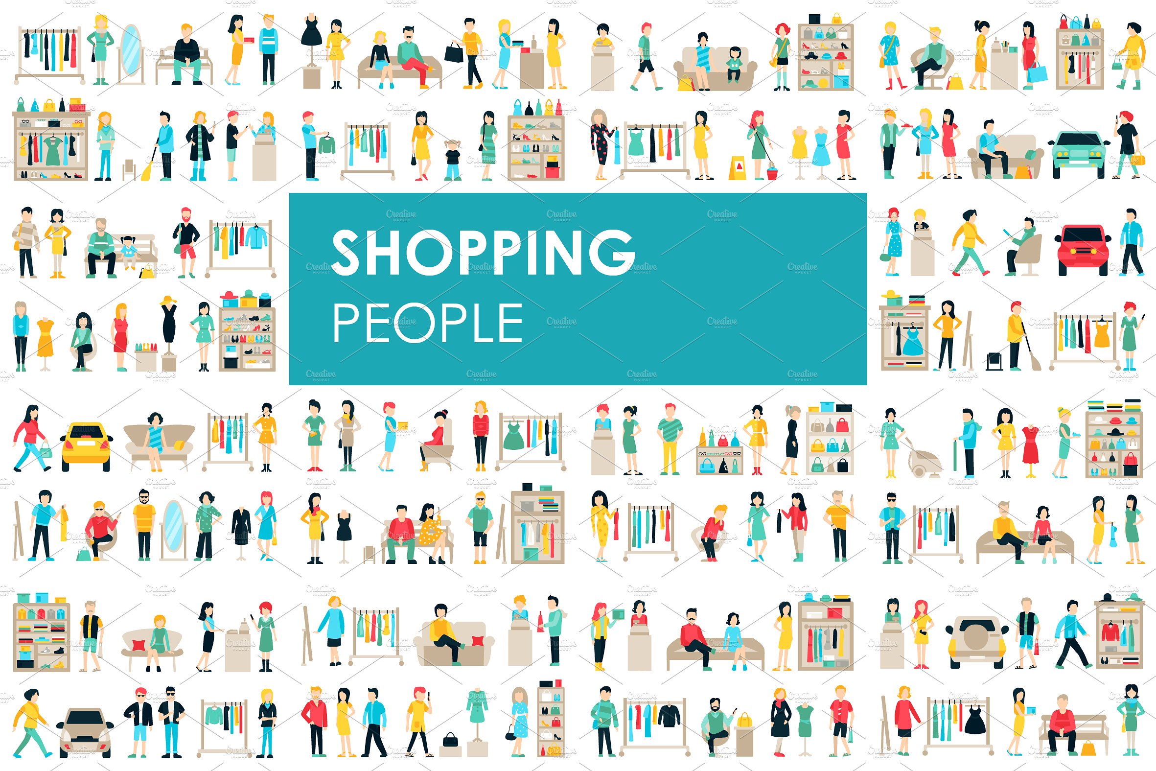 Shopping - flat people set