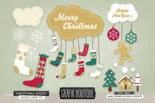 矢量圣诞节装饰设计素材Christmas Socks gin