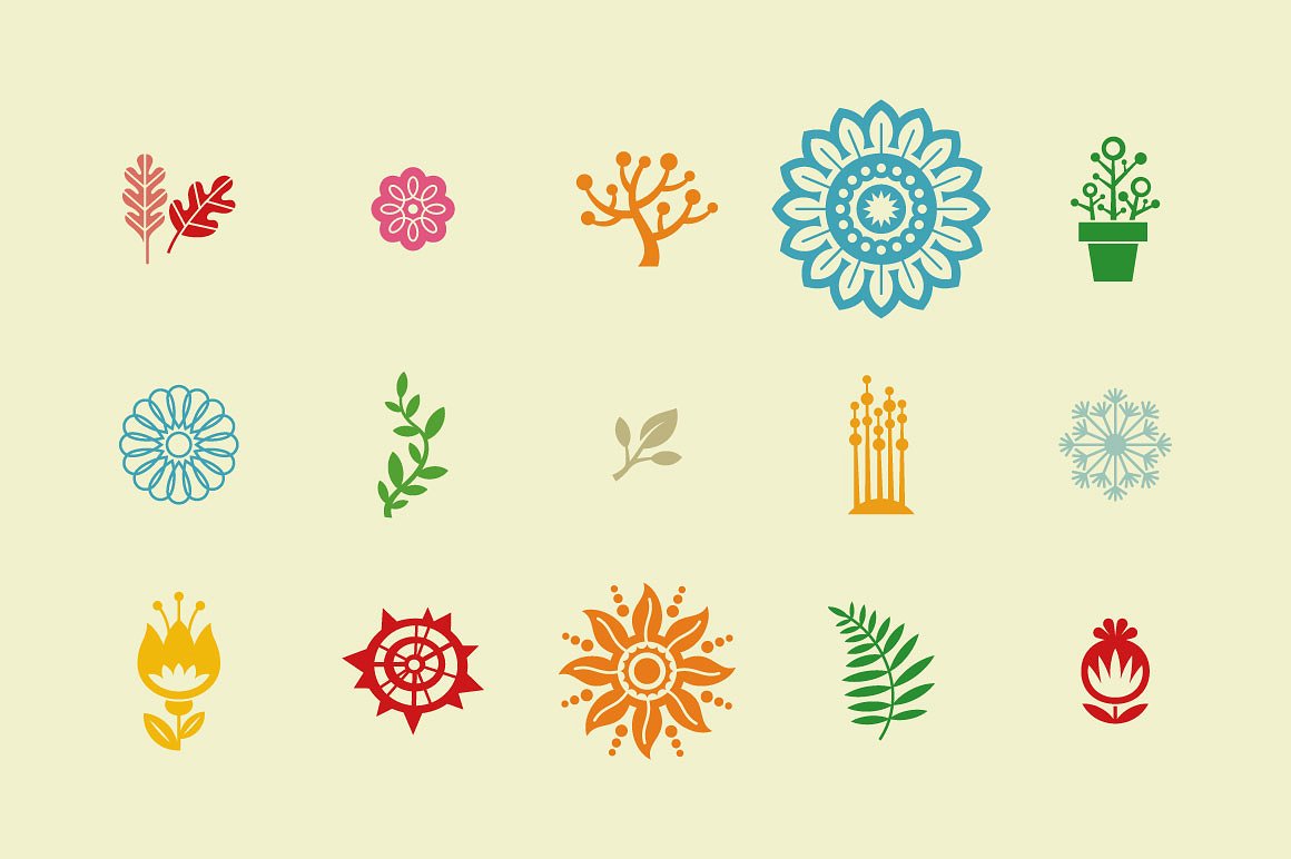 手绘复古自然花卉图标设计素材The Mid-Century