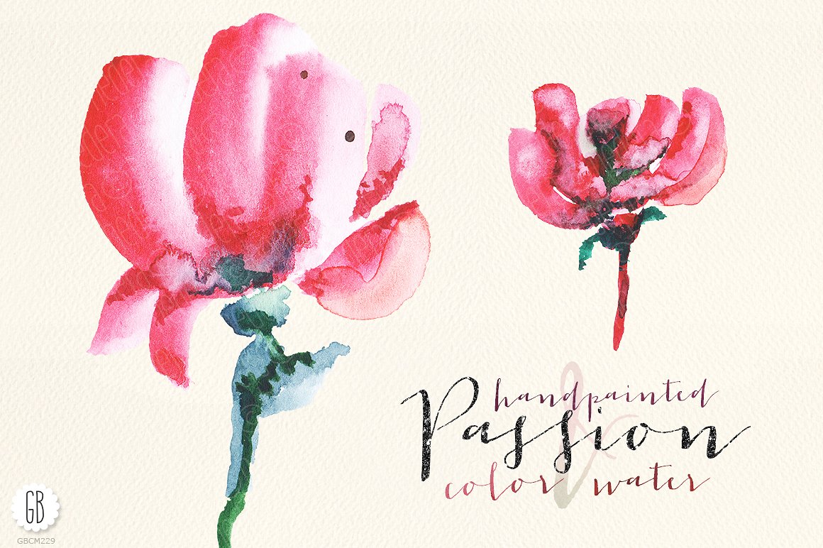 手绘水彩花卉设计素材Aquarelle watercolor