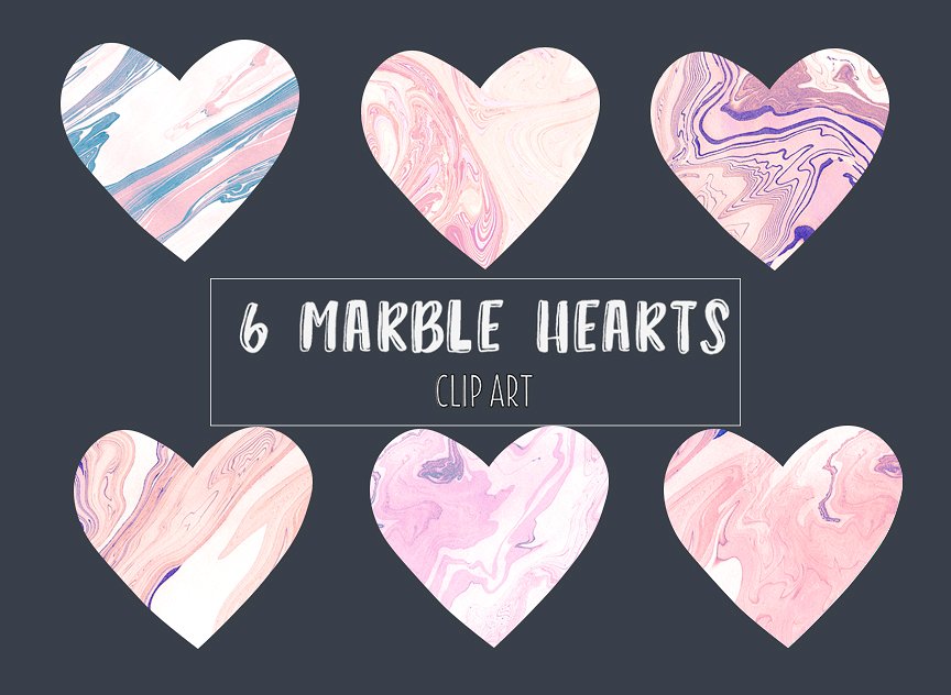 大理石纹理爱心形状设计素材Marble hearts cli