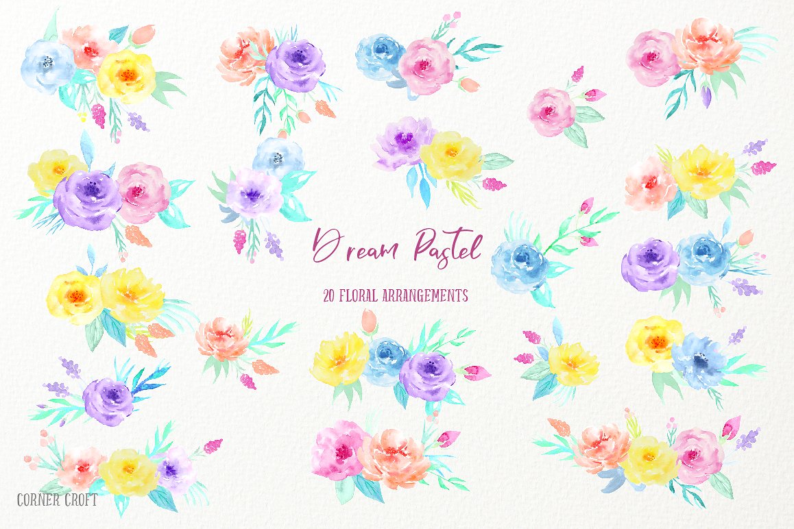 手绘水彩花卉植物设计素材Watercolor Clipart