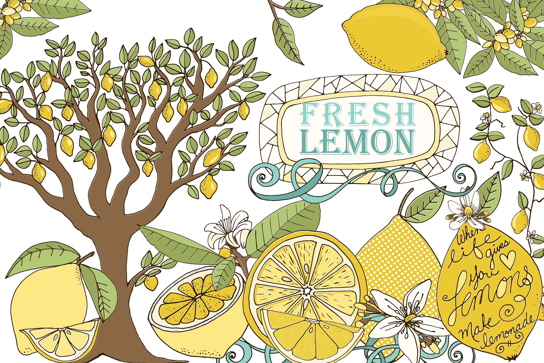 手绘夏日柠檬插图素材Lemons, Summer Fruit