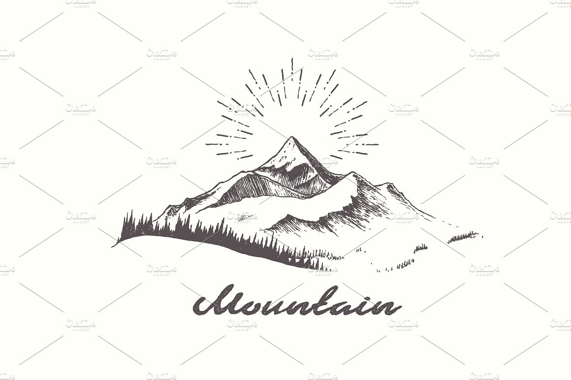 手绘山峰图案设计素材Mountain logotype wi