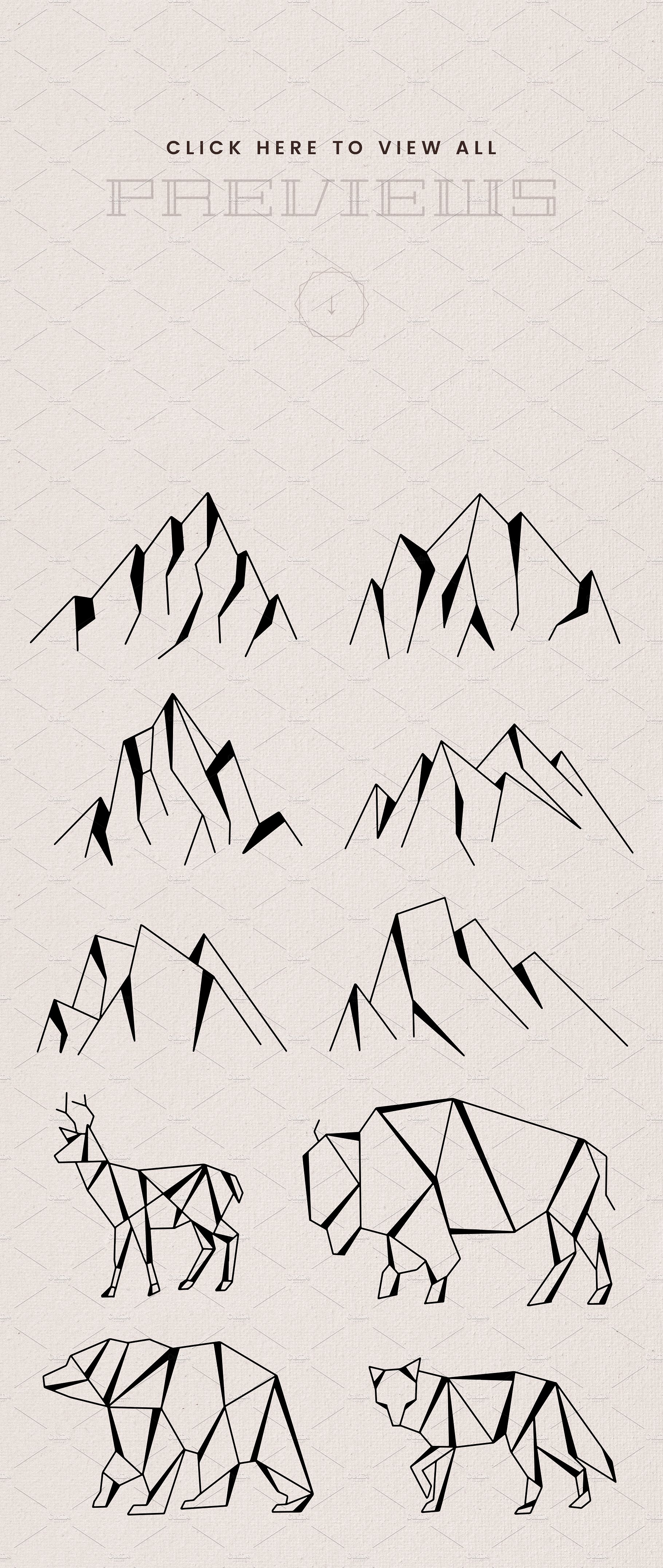 手绘线条山脉/动物标志插图素材Wild Geometric