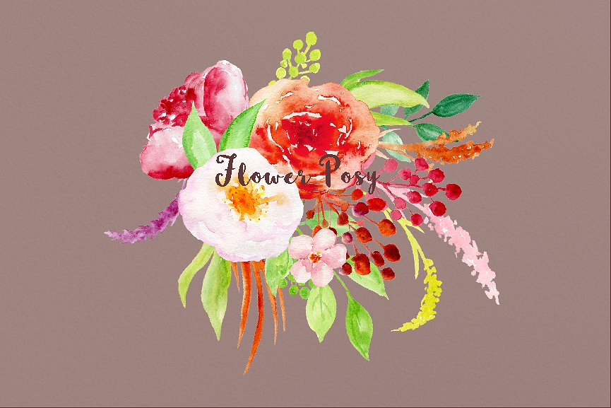 手绘水彩花卉设计素材Watercolor Clipart R