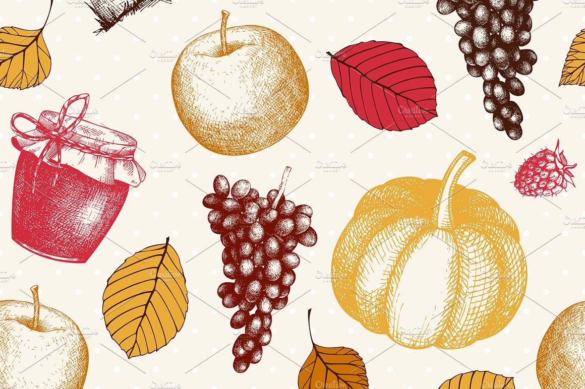 手绘感恩节食物插图素材Vector Thanksgiving