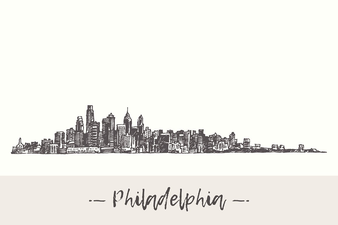 手绘城市矢量插图Philadelphia skyline,