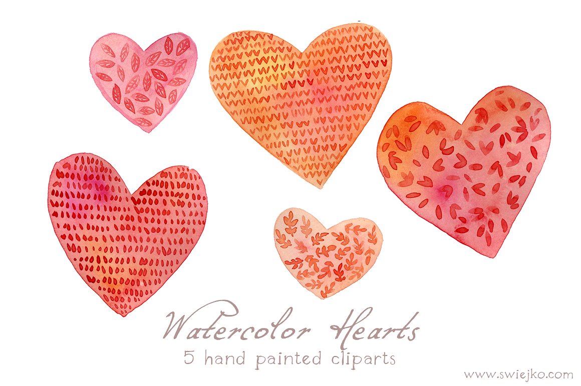 手绘水彩爱心设计素材Watercolor Hearts