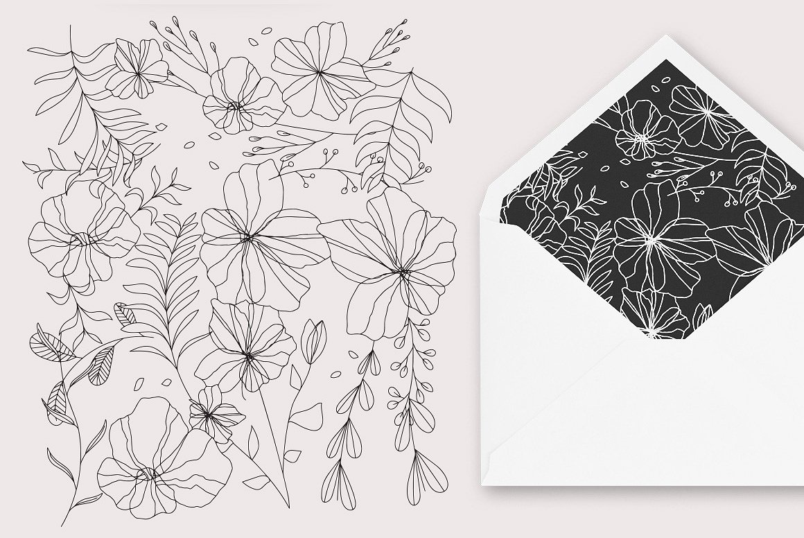 手绘花卉轮廓设计素材6 Flower Lineart Ill