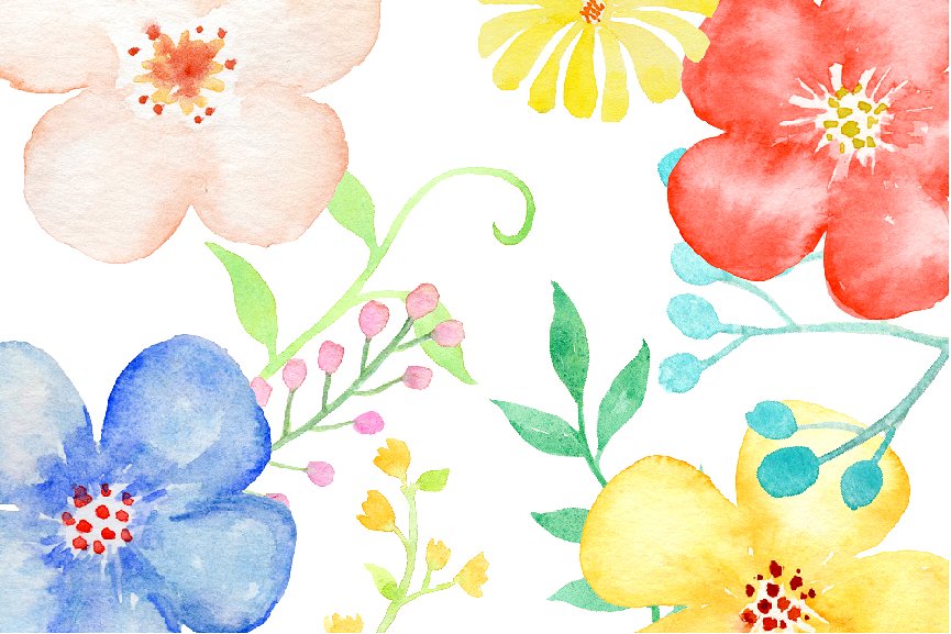 手绘水彩花卉形状设计素材Watercolor Clipart