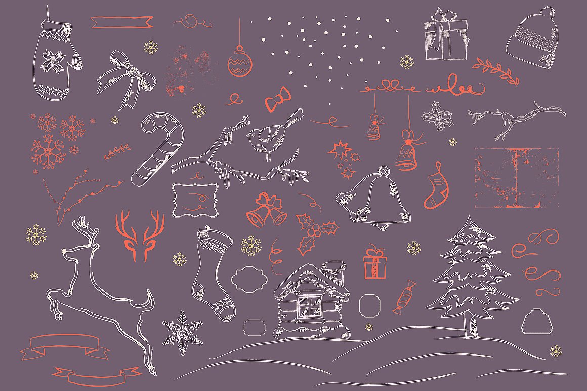 手绘圣诞主题装饰素材包Christmas Elements