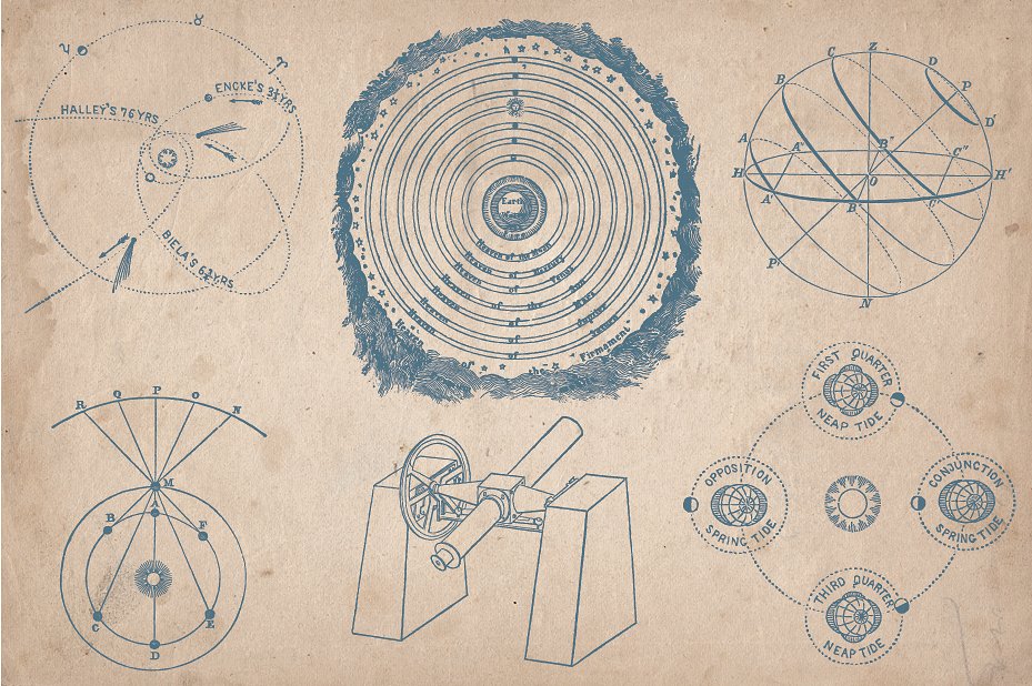 复古手绘天文插图素材Vintage Astronomy Il