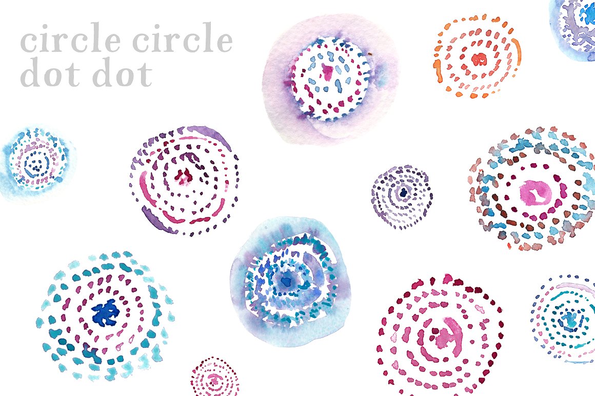 手绘水彩圆圈圆点设计素材Watercolor Circles