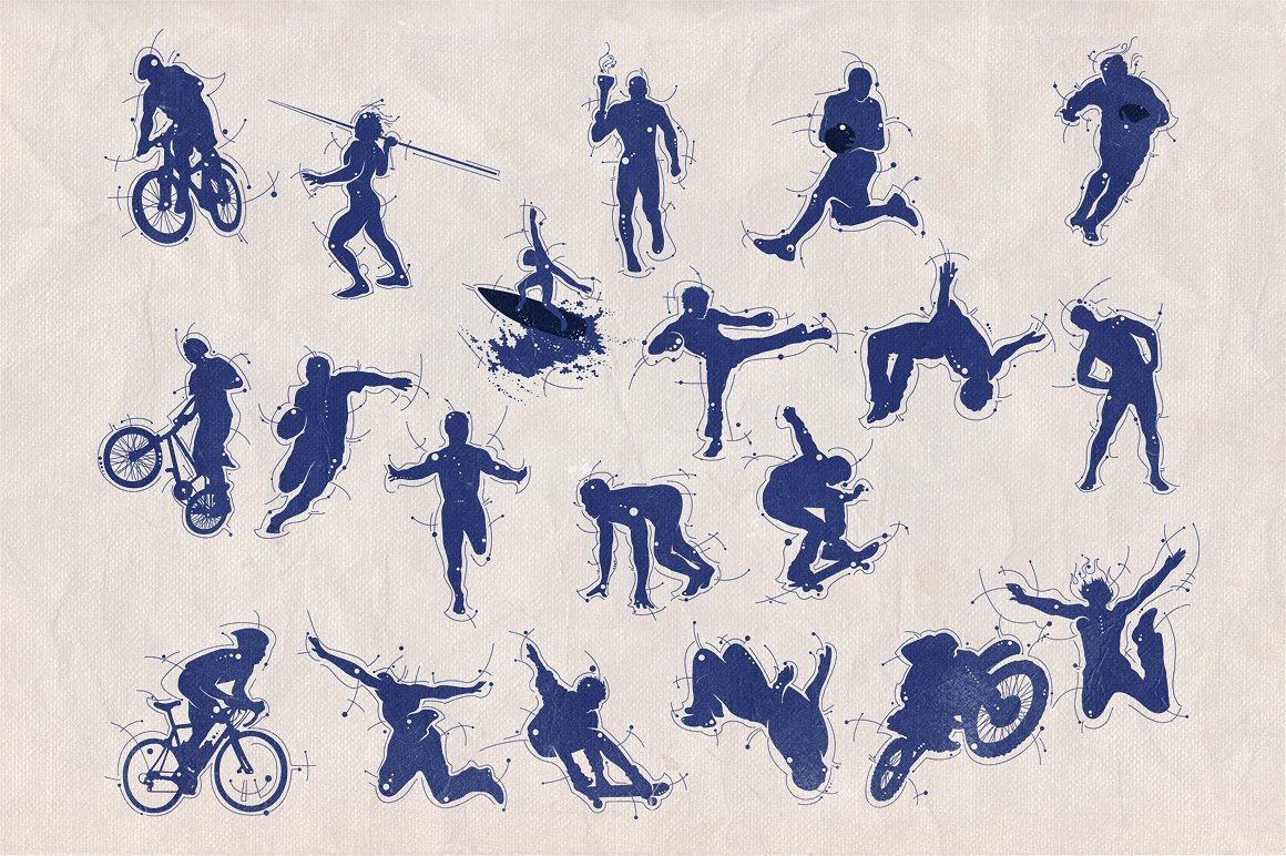 手绘运动锻炼的人插图素材Silhouette shapes