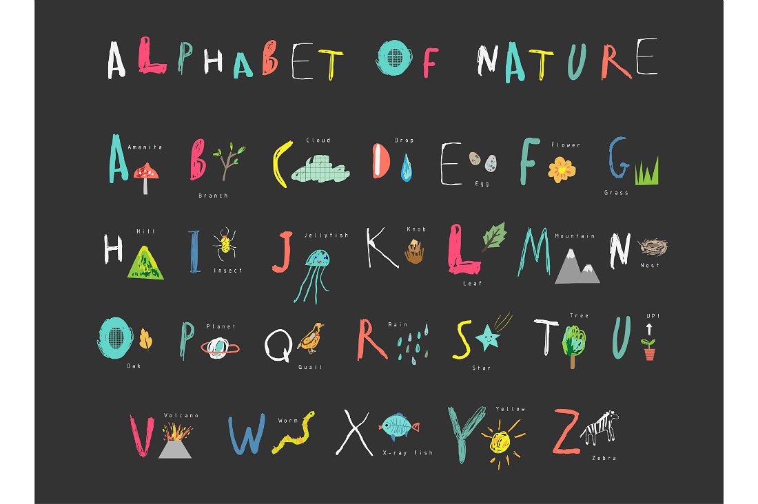 可爱的字母设计素材Alphabet of Nature