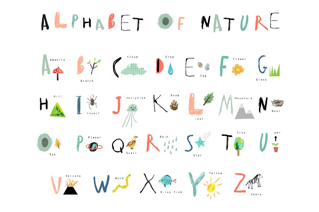 可爱的字母设计素材Alphabet of Nature