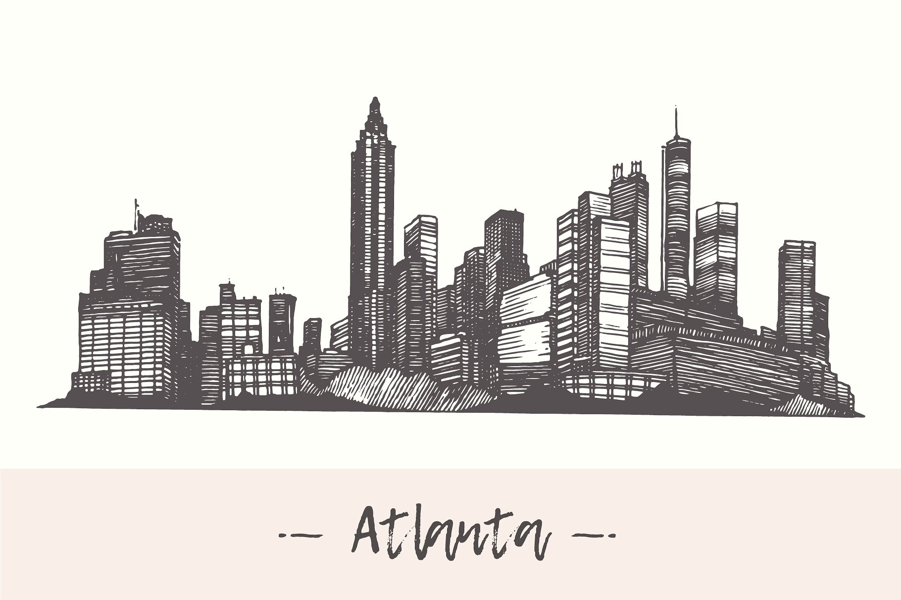 手绘城市矢量插图Atlanta skyline (USA)
