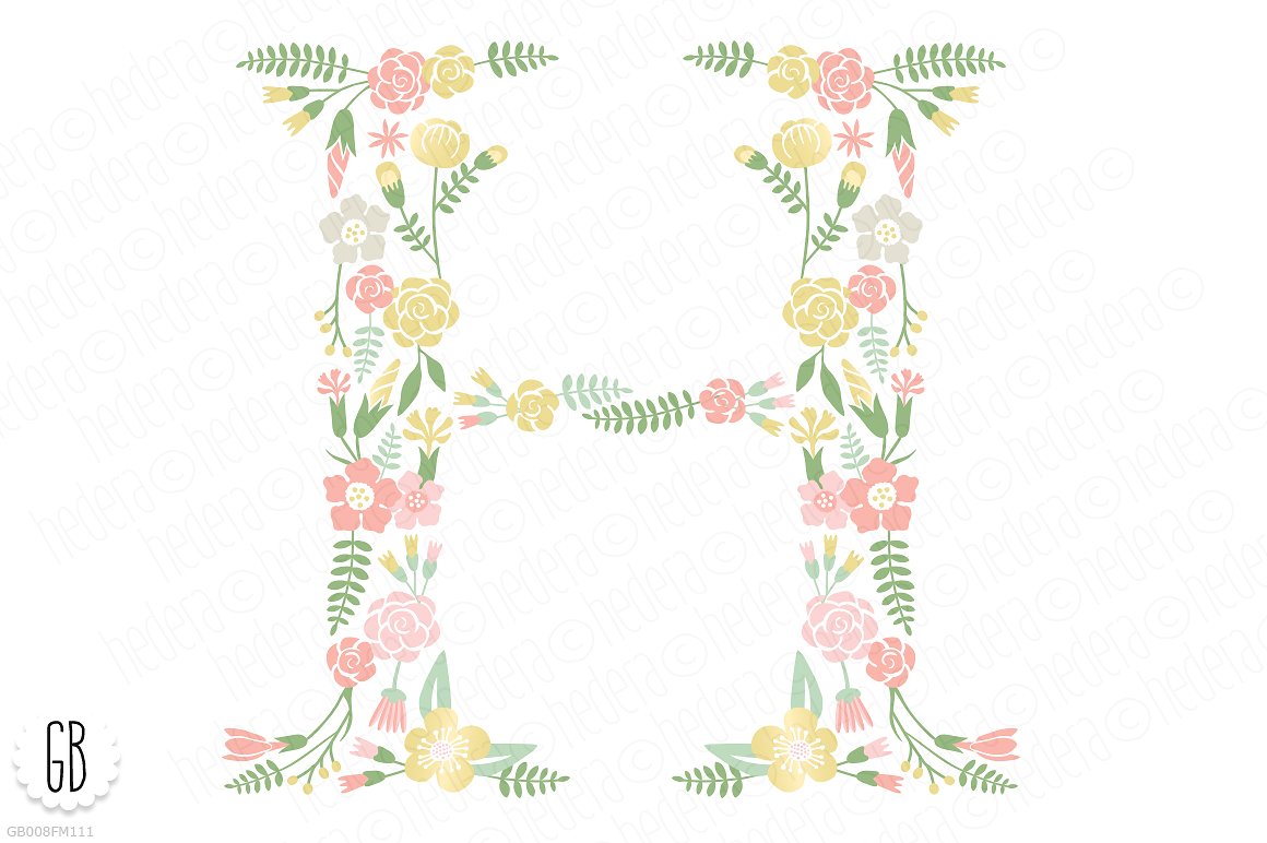 漂亮的花卉字母素材Flower monogram, flor