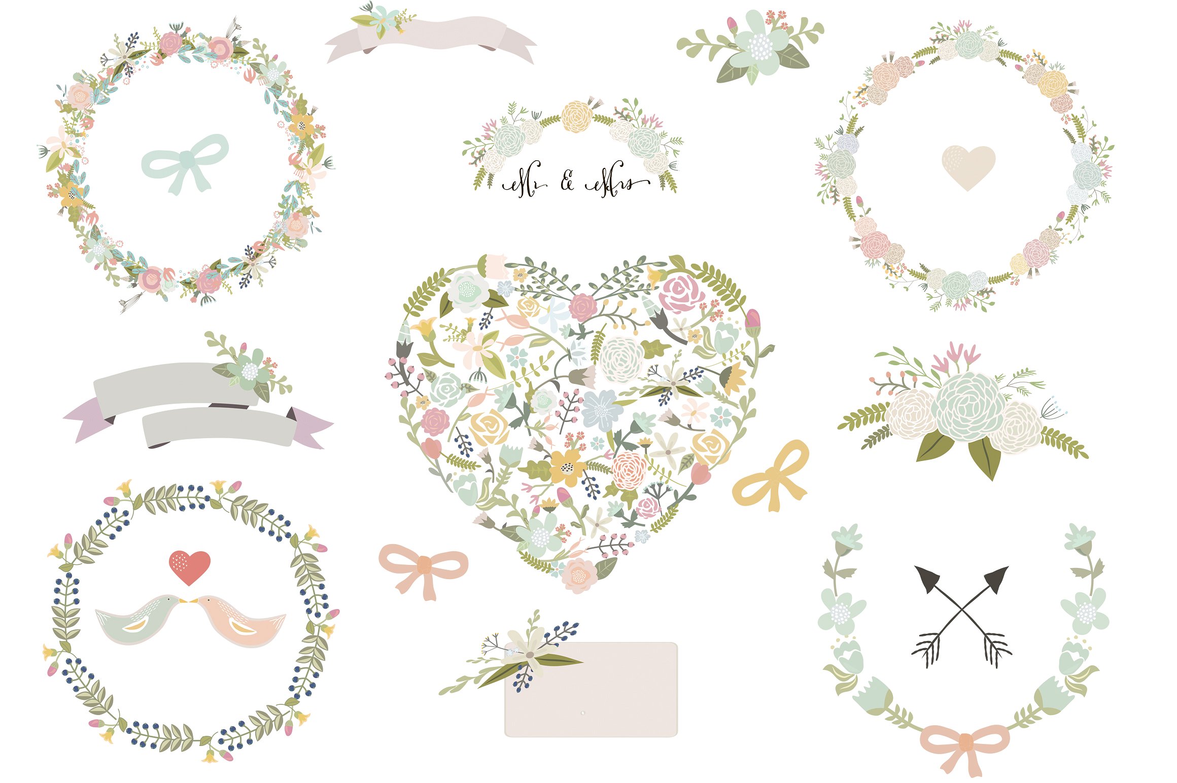 漂亮的花卉装饰素材Floral clip art set 5