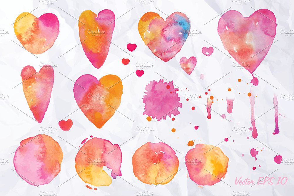 手绘水彩爱心设计素材Watercolor Heart