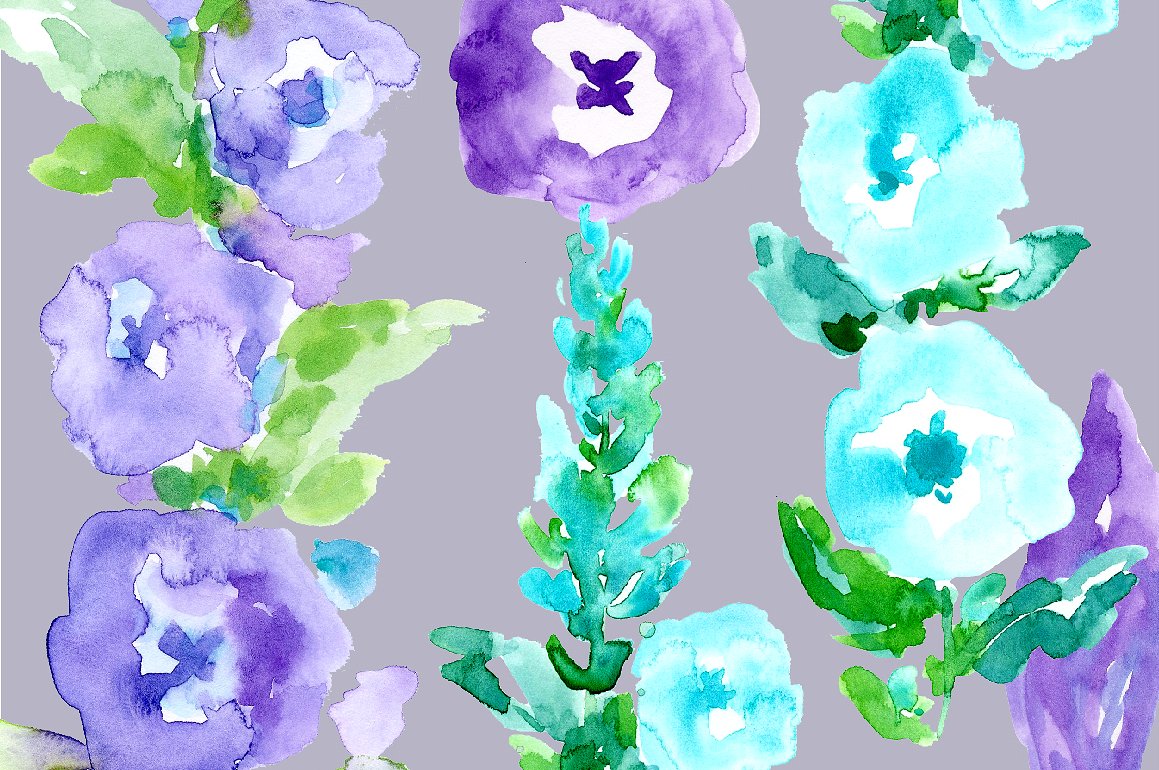 手绘水彩紫色花卉设计素材Watercolor Floral