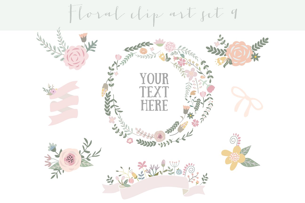 手绘花卉设计素材Floral clipart set 9