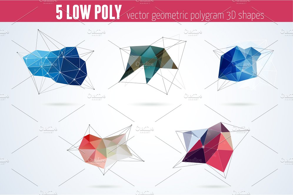 手绘几何形状3D矢量插图素材Polygon geometri