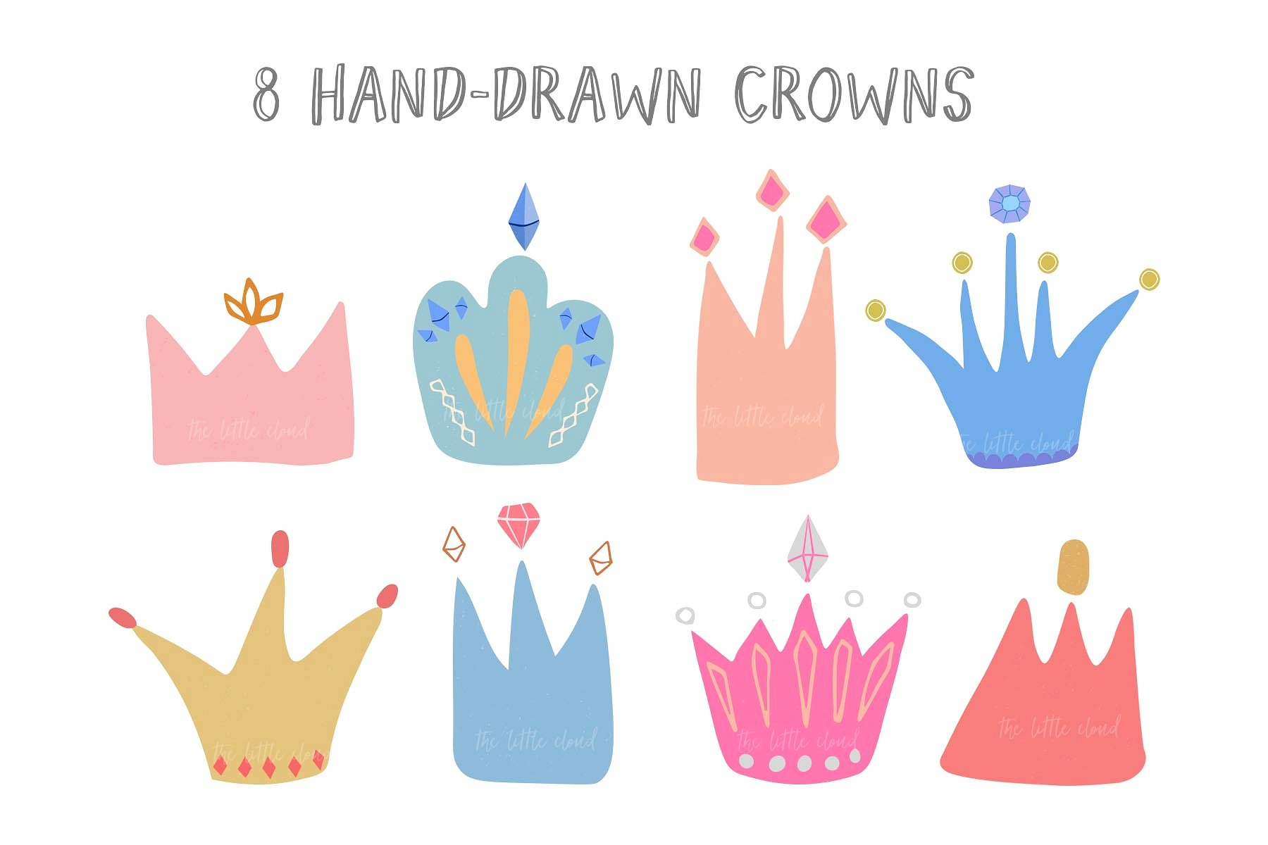 手绘皇冠宝石设计素材Crowns and gems hand