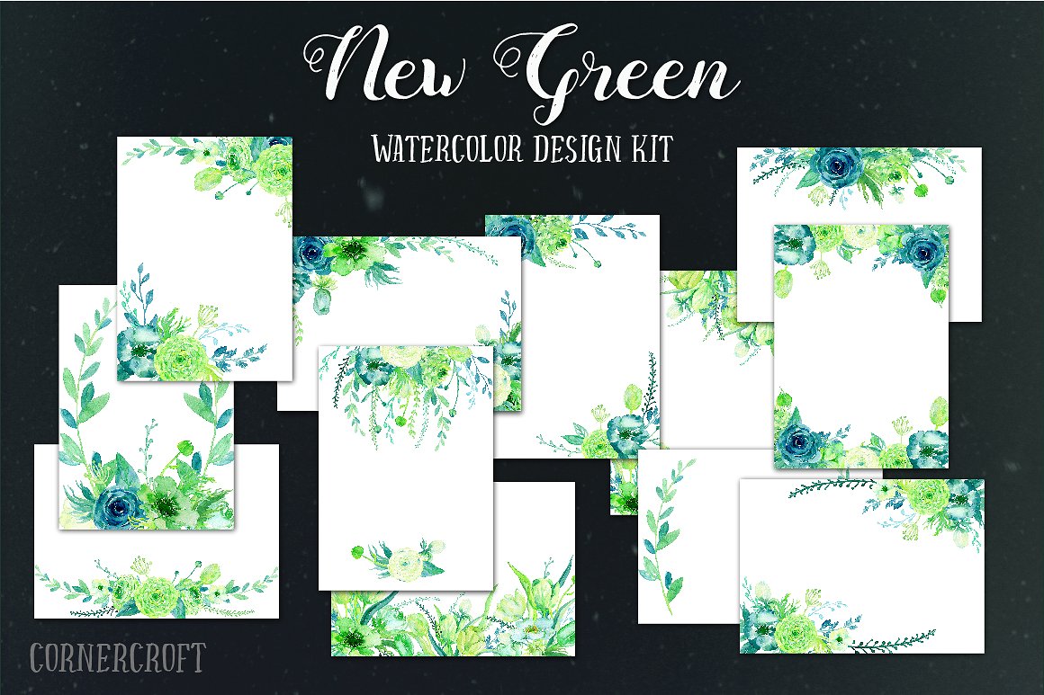 手绘水彩花卉植物设计素材Design Kit New Gre