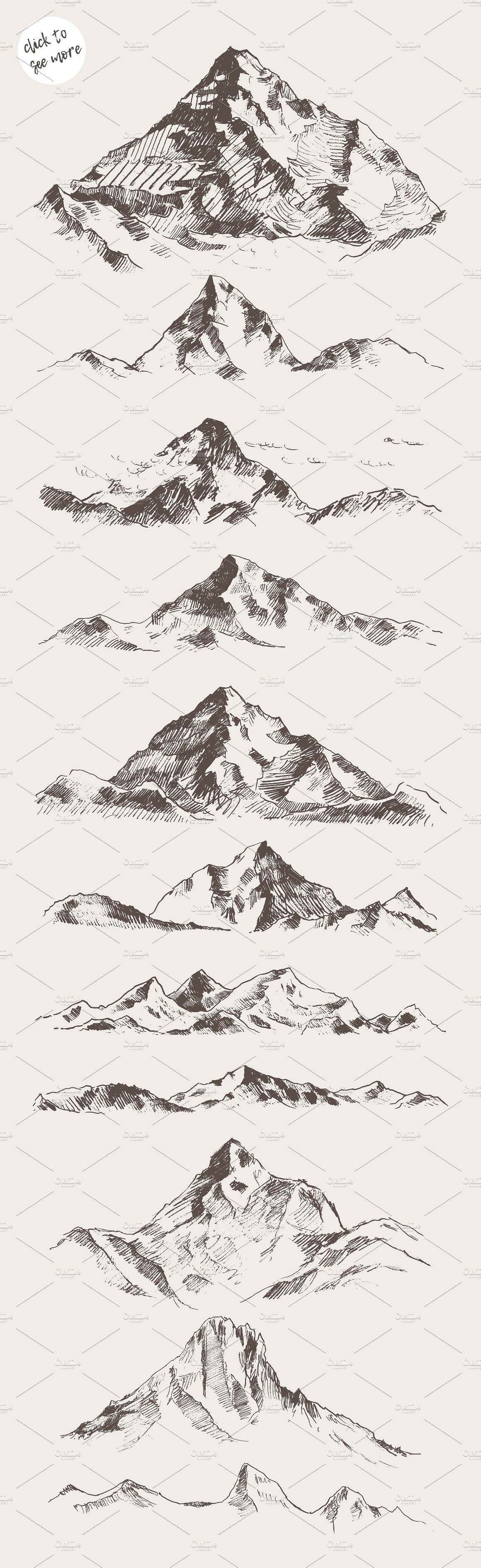 手绘山峰矢量插图Set of sketches of mou