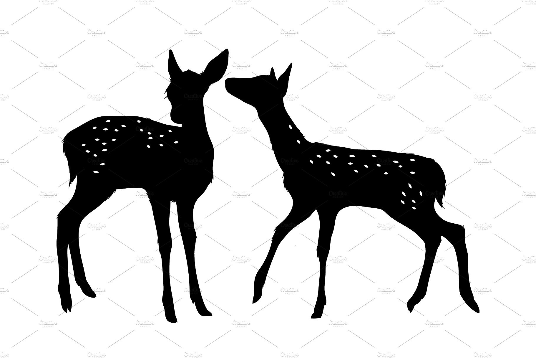 手绘鹿插图素材3 deers and 2 fawns vec